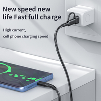 Venta al por mayor 2 en 1 Nylon trenzado tipo C cargador rápido 60W USB C a USB C Cable para carga rápida de teléfonos móviles