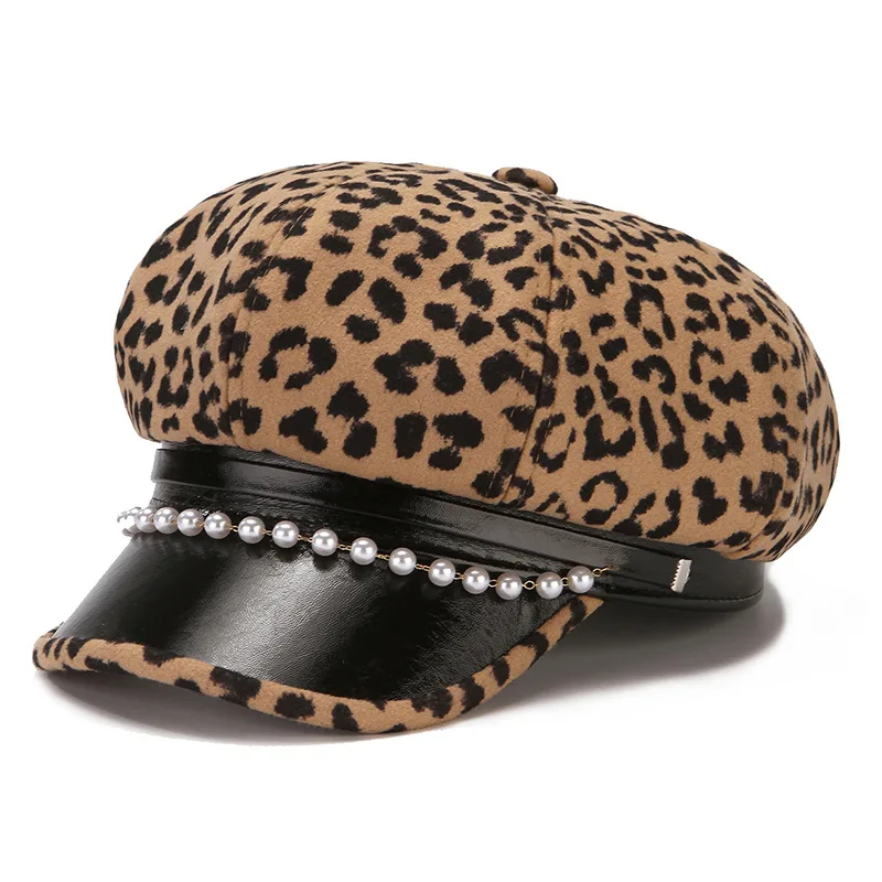 8846 Women Leopard Print Flat Beret Hat Newsboy Ivy Cap Cabbie Flat Cap Womens Leopard Print Beret Hat Retro Newsboy Ivy Cap Cabbie  main image 3