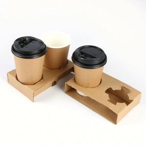 Porte-gobelets à café jetables en papier couché personnalisé, écologique et recyclable, pliables et empilables, plateaux de service alimentaire Huitianchen - Product Image 1