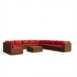Ensemble de salon de jardin rouge cannelle en rotin brun, mobilier d'extérieur, 10+ places, design contemporain, résistant aux intempéries - Product Image 1