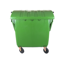 Poubelle extérieure en plastique de 1200 L avec 4 roues, bac à déchets roulant robuste