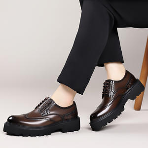 Zapatos de cuero formales británicos para hombre - zapatos de oficina de cuero genuino para bodas - zapatos de caña alta con suela gruesa resistentes al agua - Product Image 4