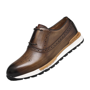 Men's Genuine Leather Oxfords Round Toe Lace-up Breathable Office Career Dress <b>Shoes</b> All Seasons Solid Pattern Rubber Outsole - Product Image 5