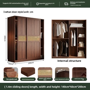 Armadio con Ante a Battente in Legno Massello e Rattan, Stile Moderno Semplice Retrò per Camera da Letto e <span class=keywords><strong>Piccoli</strong></span> Appartamenti - Product Image 6