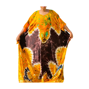 Bohemian Style Geometric Asymmetrical Lace Washable <b>Kaftan</b> Maxi for Women Hand Dyed Sexy Nighty Long Cover Ups - Product Image 2