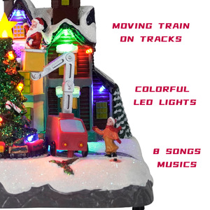 บ้านเรซิ่นประดับไฟ LED พร้อมฉากรถไฟหมุนได้ ของตกแต่งเทศกาลและงานปาร์ตี้ ยี่ห้อ Yuyang สำหรับเทศกาลคริสต์มาส - Product Image 6