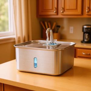 Fontaine à eau pour animaux de compagnie, 7L, en acier inoxydable, avec égouttoir lumineux, pour chiens et chats, distributeur d'eau fraîche à circulation automatique - Product Image 5