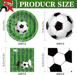 Ensemble de faveurs de fête sur le thème du football en gros, assiettes à dîner, assiettes à dessert, serviettes, parfait pour les fêtes d'anniversaire sur le thème du football, les célébrations - Product Image 2