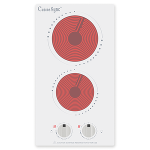 Table de cuisson électrique en céramique Cusine Sync, 2 brûleurs, serpentin radiant, avec bouton de commande blanc, intégrée, pour usage domestique - Product Image 1