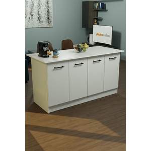 Gabinete de Almacenamiento Multiusos Vera Moderno Blanco con 4 Estantes, Isla de Cocina y Carrito - Product Image 5