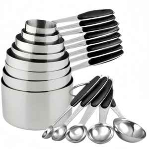 Conjunto de 13 Peças de Ferramentas de Cozinha para Medir Café e Leite, Colheres e Copos Medidores de Aço Inoxidável com Cabos de Silicone - Product Image 2