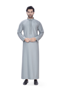 Top Selling Polyester Viscose Saudi Embroidered <b>Thobe</b>-Breathable Summer Long Sleeve Robe for <b>Men</b> Muslim Traditional Clothing - Product Image 2