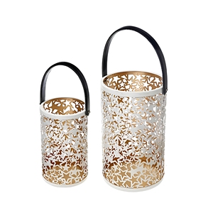 Porte-bougies votives en métal de style découpé en étoile de luxe avec poignées en cuir pour la décoration de la maison - Product Image 1