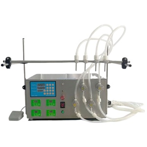Machine de remplissage semi-automatique à pompe magnétique 4 buses pour boissons, jus, huiles essentielles, liqueurs, bain de bouche, lait, condiments et cosmétiques - Product Image 1