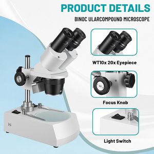 Microscopio Binoculare <span class=keywords><strong>Stereo</strong></span> ZT100 con Oculari WF10x WF20x, Ingrandimento 10X-80X, Sorgente Luminosa <span class=keywords><strong>LED</strong></span> Superiore e Inferiore, Supporto a Colonna 120V - Product Image 5