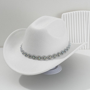 <span class=keywords><strong>Sombrero</strong></span> <span class=keywords><strong>Vaquero</strong></span> Occidental de Fieltro de Fábrica con Banda de Joyería de Diamantes de Imitación, <span class=keywords><strong>Colores</strong></span> Sólidos, <span class=keywords><strong>Sombrero</strong></span> de Invierno para Mujer, <span class=keywords><strong>Sombrero</strong></span> de Novia - Product Image 2