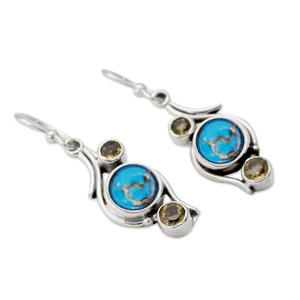 Orecchini Pendenti in Argento Tibetano con Turchese, Montatura a Castone, Stile Bohemien da Donna, Gioielli Regalo in Lega Placcata Argento - Product Image 4