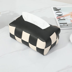 Boîte à mouchoirs en cuir à carreaux noir et blanc, sur mesure, imperméable, multi-usages, faite à la main pour la maison, le salon, la chambre à coucher - Product Image 2