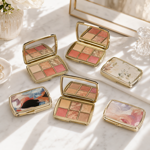 Palette visage 6 couleurs : illuminateur, <span class=keywords><strong>blush</strong></span>, contour, texture marbrée dorée, maquillage longue tenue professionnel - Product Image 1