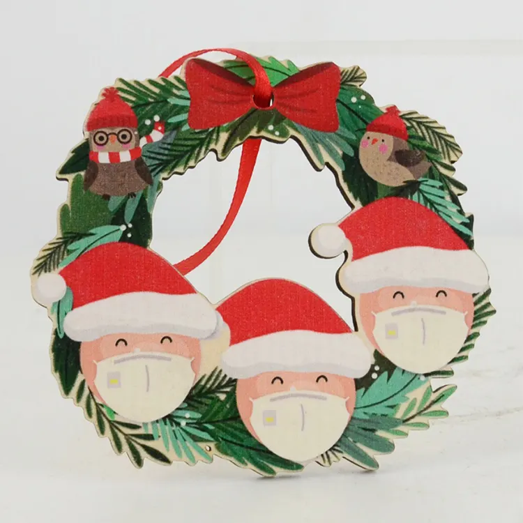 DDA1300 Xmas Decoratie Gift Garland Ornamenten Opknoping Sneeuwpop Kerstboom Krans Hanger Diy Naam Houten Kerstman Hanger