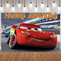 Bannière de fête d'anniversaire sur le thème des voitures de course, toile de fond pour garçons, voitures de dessin animé, fournitures de fête, toile de fond d'anniversaire joyeux anniversaire