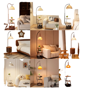 Lámpara de Pie LED Ajustable Lumetal con Mesa Lateral de Vidrio Integrada y Regulador de Intensidad Táctil, Base Estable con Pantalla de Tela Suave Beige - Product Image 1