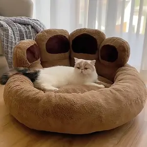 Cama para perros nid pour animaux de compagnie amovible et lavable nid de dessin animé en forme de patte d'ours nid de chien nid de chat coussin de chien canapé chaud confortable