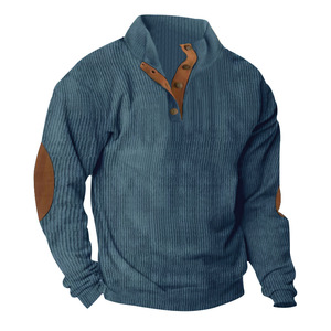 Sweat-shirt en velours côtelé Dongfei pour homme, col montant, manches longues, boutonné, coupe ajustée, décontracté, respirant, pour le sport et les activités de plein air - Product Image 2
