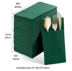 Serviettes <span class=keywords><strong>de</strong></span> <span class=keywords><strong>table</strong></span> <span class=keywords><strong>en</strong></span> pâte <span class=keywords><strong>de</strong></span> bois vierge écologiques <span class=keywords><strong>en</strong></span> gros 40*40cm 1 pli, toucher premium, aspect lin, prépliées, avec fente pour couverts, rouges - Product Image 2