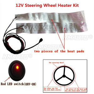 1 Set Car Steering <b>Wheel</b> Heater Kit <b>Plastic</b> Heat Pads Red LED Wireharness Switch - Product Image 1