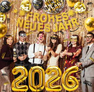 Bannière Joyeux Nouvel An allemande <span class=keywords><strong>Disco</strong></span> 2026, Ballons en feuille métallisée, Ballons imprimés métalliques, Confettis, Trompettes à confettis, Accessoires photo - Product Image 5