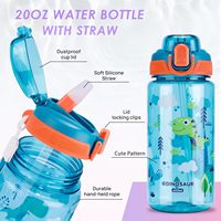 Botella Ecológica para Niños, Apta para Llevar al Colegio o de Viaje, 20oz, Plástico Resistente, con Asa, Pajita, Tapa Antiderrames y Boquilla Pop-Up