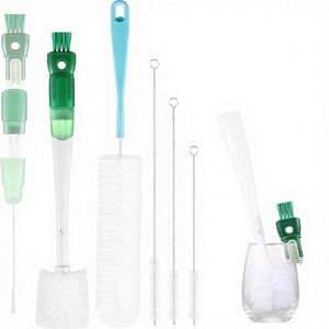 5 Pack 5-in-1 Plastic <b>Bottle</b> <b>Brush</b> Set 15-inch Long Handle for Water <b>Bottles</b> Cups Removable Nipple Cup Lid Gap Cleaning - Product Image 1