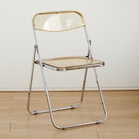 Chaise pliante minimaliste transparente en PET avec dossier et support métallique, légère, pour fêtes, banquets et usage domestique