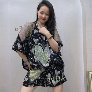Women's Summer Chiffon Shorts Set <b>Heart</b> Print Two Piece Outfit Casual Streetwear - Product Image 3