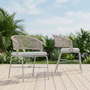 Modern <b>Stackable</b> Foldable Foam Cushion Rope Woven Stainless Steel Frame <b>Garden</b> <b>Chair</b> Outdoor Patio Dining Seat - Product Image 2