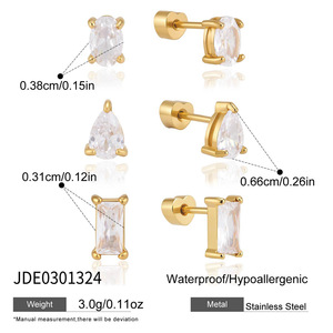 Ensemble de boucles d'oreilles clous en acier inoxydable en forme de goutte, manchette d'oreille haut de gamme en acier titane pour piercings cicatrisants - Product Image 3