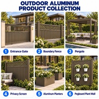 Solution de jardinage tout-en-un en aluminium : Portail coulissant en bronze, clôture, pergola, écran d'intimité, jardinières et mur végétal perforé