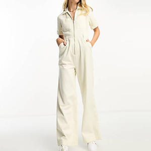 Combinaison formelle de style de rue pour femmes Col ouvert Poches à fermeture éclair sur le devant Combinaison pour femmes à col sergé et <span class=keywords><strong>jambe</strong></span> large - Product Image 1