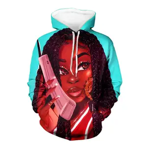 Hoodie grafis gambar Magic Print gadis Afrika Sweatshirt ukuran besar grafis saku kasual wanita Hoodie Logo wanita kustom