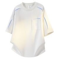 Vente directe usine – T-shirt décontracté à manches courtes pour homme, coupe ample, avec logo personnalisé, en mélange coton-polyester, panneau rayé et poche