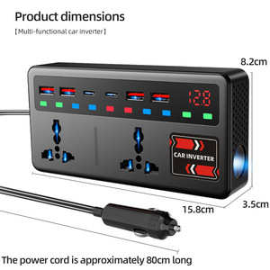 Car Inverter 12V 24V To 220V 200W With 6 USB Ports And Dual AC Outlets For Universal Vehicle Use USB Charger - Product Image 2