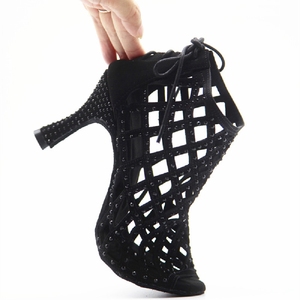 Nouvelles Bottes de Danse Latine Noires en Cuir Fendu avec Strass pour Tango, Salsa et Danse de Salon, Talon de 7,3 cm, Idéales pour les Fêtes - Product Image 6