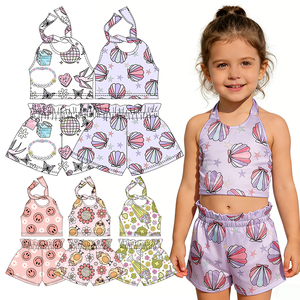 Nuovo Stile Estivo Set da Spiaggia per <span class=keywords><strong>Bambina</strong></span> in Due Pezzi, Top con Bretelle e Pantaloncini Stampati Personalizzati, Completo per Bambine - Product Image 1
