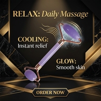 Rouleau de massage facial en résine de jade violet rose doux, double tête, anti-âge, anti-rides, soin de la peau, amincissant, lifting, rouleau de massage pour le visage