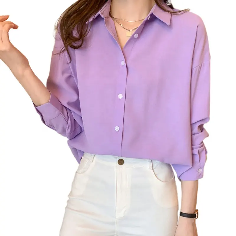 Liu Ming March Expo 2024 Spring Autumn Korean Style Women s Fashion Turn Down Collar Long Sleeve Shirts Simple Blouse