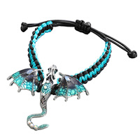 Bracelet unisexe ajustable en alliage, motif dragon volant, tressé à la main, avec goutte d'huile colorée rétro, pour fêtes et usage quotidien