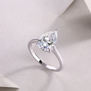 Wholesale Jiuzuan Luxury Sterling Silver 925 White Gold Plated PearCut <strong>Moissanite</strong> Pave Setting Gemstone Rings GRA - Product Image 6
