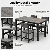 Ensemble de table et chaises de salle à manger rectangulaire robuste pour usage commercial, ensemble de meubles de restaurant 4 pièces avec plateau en bois et structure en métal pour cantine