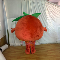 Costume de mascotte d'orange fraîchement pressée personnalisé, personnage fruitique ambulant avec couronne de feuilles, pour promotions de bar à jus et smoothies